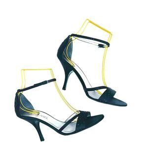 Chanel Black Satin Embellished Strappy Evening Sandals Formal Heels EU 39.5